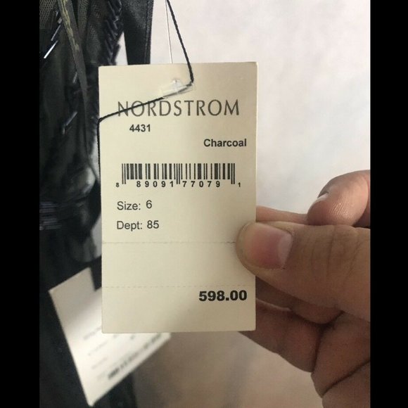 NWT $598 Mac Duggal Beaded Mesh Gown‎ IN Color Charcoal [SZ 6 ] - Picture 9 of 10